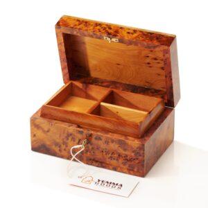 thuya wooden burl jewelry box AZA, lockable double storage levels box